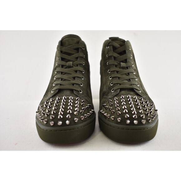 Christian Louboutin Lou Spikes Flat Tyrol Green Suede High Top Sneaker 42.5 9.5 - Picture 8 of 13